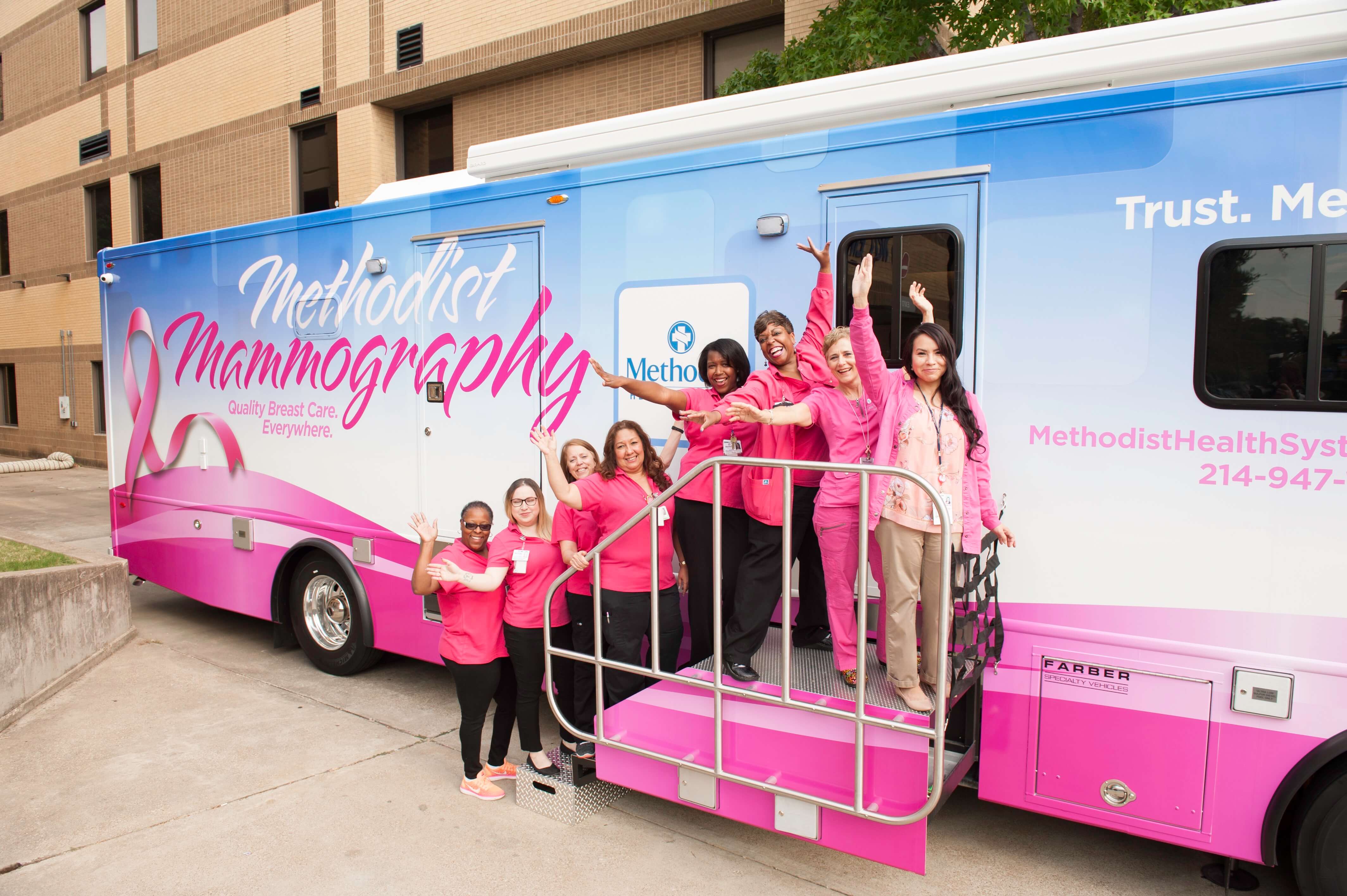 Women outside the Methodist Mammography mobile